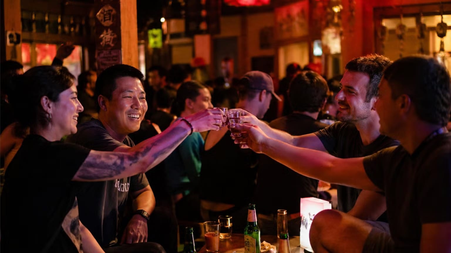 聚会上朋友们举杯欢庆