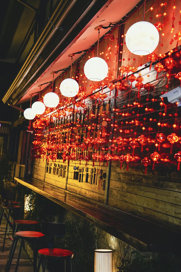 Chengdu bar with traditional red lanterns